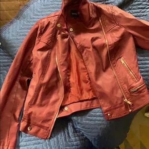 Faux leather jacket (Boohoo) size L -burgundy
